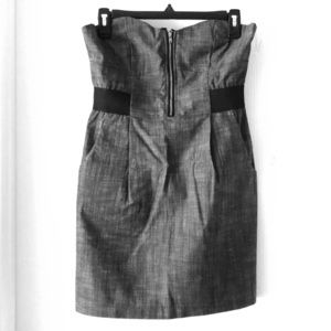 Size Medium Gray strapless dress black waist band